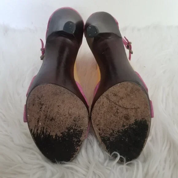 Vintage 90s Kors Michael Kors All Leather Hot Pink Heels 6 1/2 - Picture 10 of 12